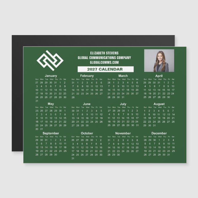 Calendário Verde Empresarial 2027 Ímã Personalizad (Frente/Verso)