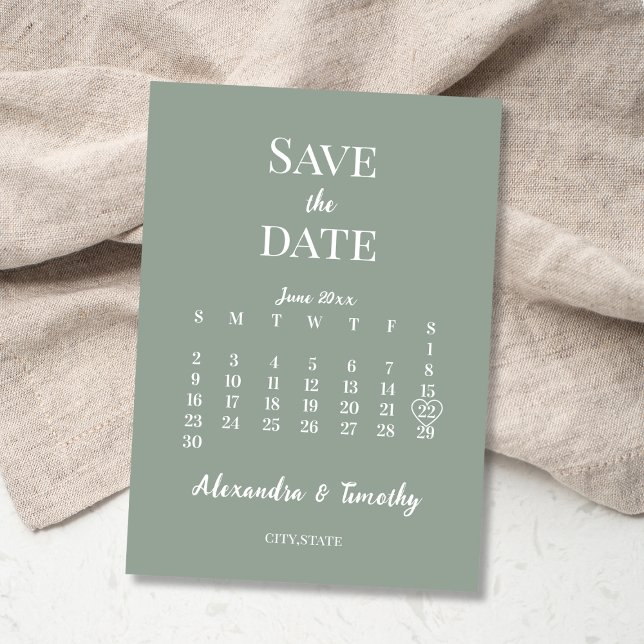 Calendário Verde Oliva Minimalista Moderno Anúncio (save the date calendar minimalist sage green )