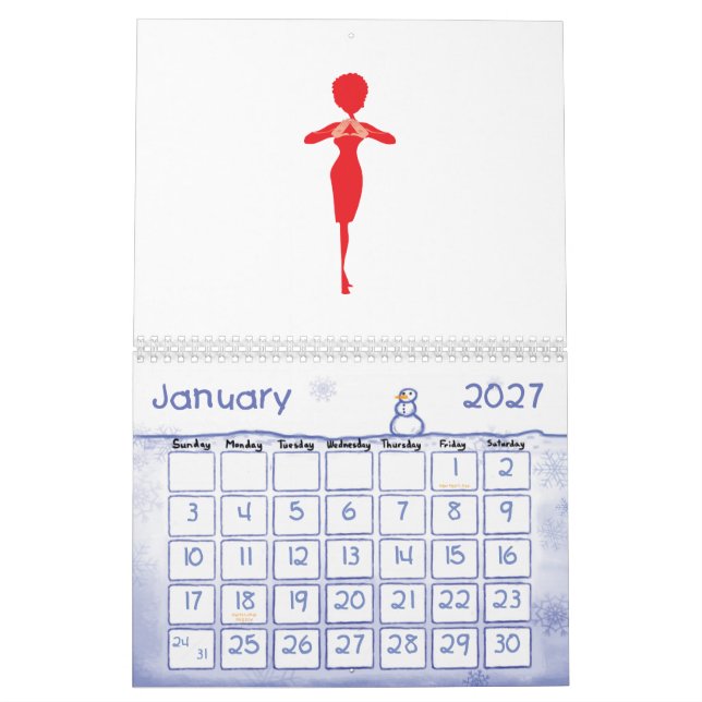 Calendário vermelho do elefante (Jan 2027)