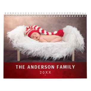 Calendário Vermelho Estilo Elegante de Foto Personalizado