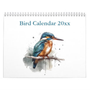 Calendário Vibrantes Pássaros Aquarela do Mundo, personalizad