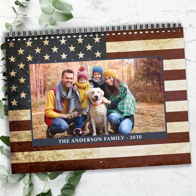 Calendário Vintage American Flag Patriotic Family Photos (Criador carregado)