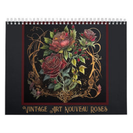 Calendário Vintage Art Nouveau Rosas vermelhas