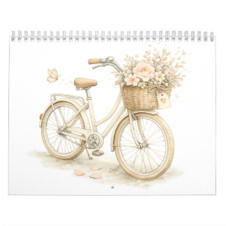 Calendário Vintage Bicycle Floral Wall Calendar