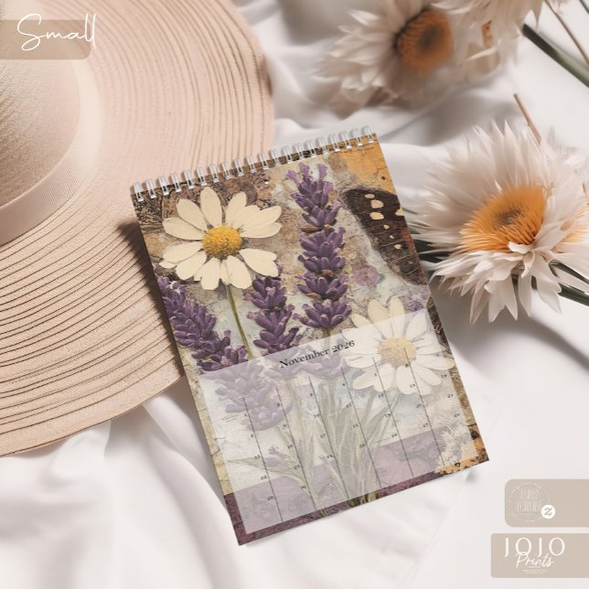 Calendário Vintage Floral Borboleta (Vintage Floral Butterfly Calendar_Small)