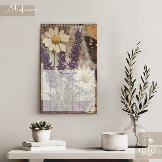 Calendário Vintage Floral Borboleta (Vintage Floral Butterfly Calendar_Medium)