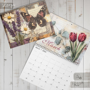 Calendário Vintage Floral Borboleta