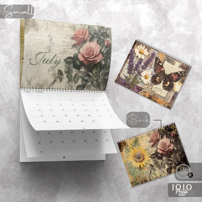 Calendário Vintage Floral Borboleta (Vintage Floral Butterfly Calendar_Small)