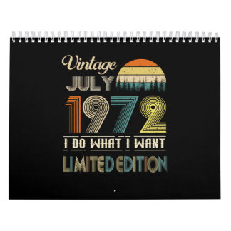 Calendário Vintage julho de 1972 What I Want Limited Edition 