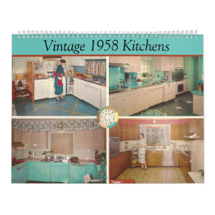 Calendário Vintage Kitchens de 1958 - Decor clássico de 1950