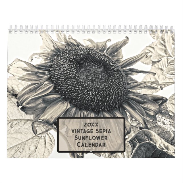 Calendário Vintage Sepia Sunflower 2025 País Russo (Capa)
