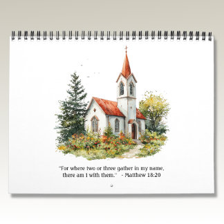 Calendário Vintage Watercolor Churches Calendar