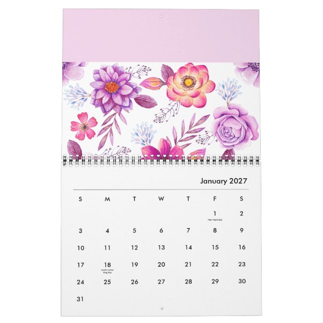 Calendário Violet rosa (Jan 2027)
