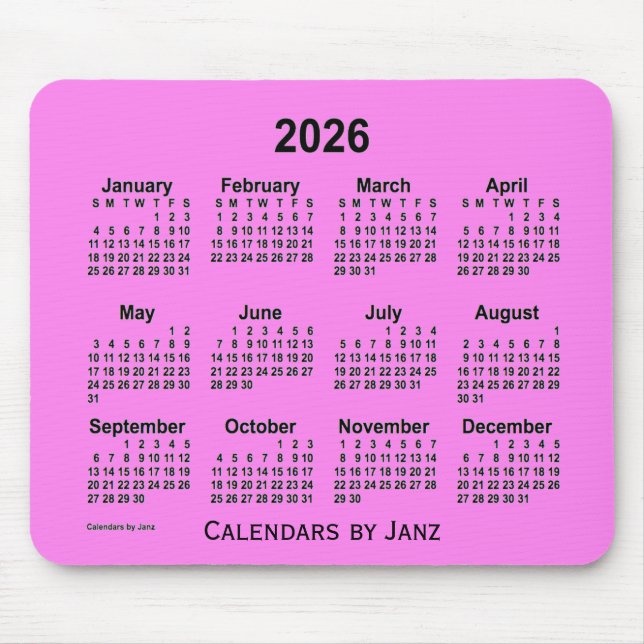 Calendário violeta 2026 por Janz Mouse Pad (Frente)