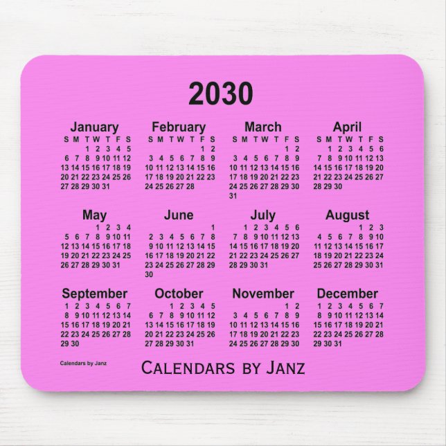 Calendário Violeta 2030 por Janz Mouse Pad (Frente)