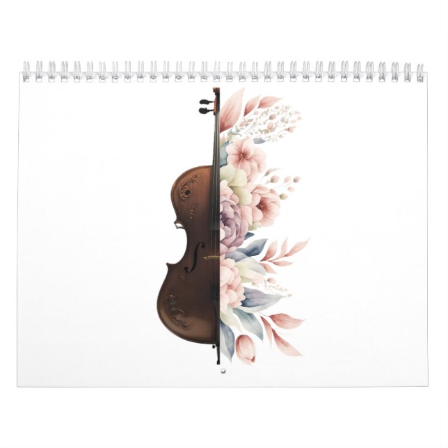 Calendário Violino com flores. (Capa)