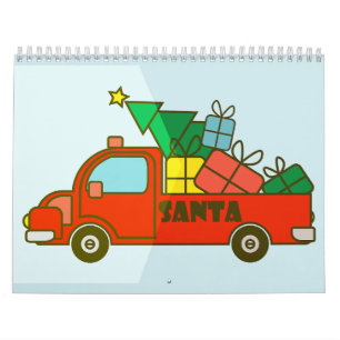 Calendário Vista lateral do caminhão de papais noeis Feliz Na
