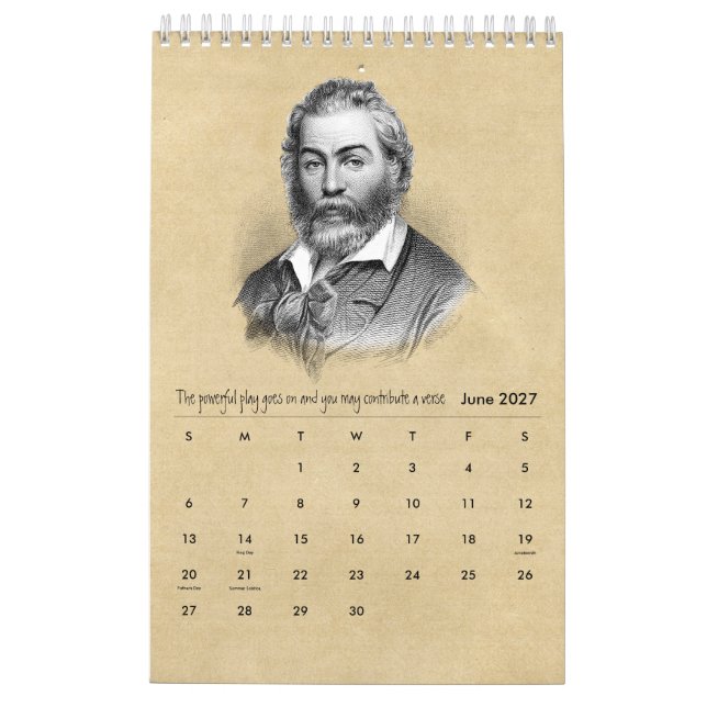 Calendário Walt Whitman Retraits and Poetry (Jun 2027)