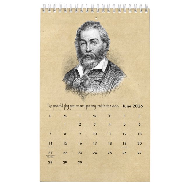 Calendário Walt Whitman Retraits and Poetry (Jun 2026)