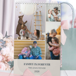 Calendário Warm Neutral Minimalist Family Photo Collage Wall