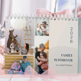 Calendário Warm Neutral Minimalist Family Photo Collage Wall