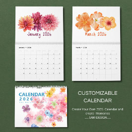 Calendário Watercolor Flowers 2026 Calendar | Elegant Floral