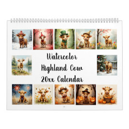 Calendário Watercolor Highland Cow 20xx