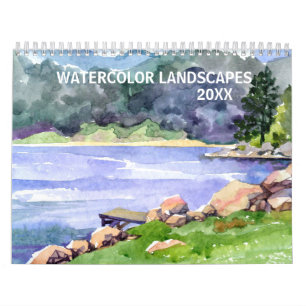 Calendário Watercolor Landscaps Todos Os Anos Lago Sea Mounta