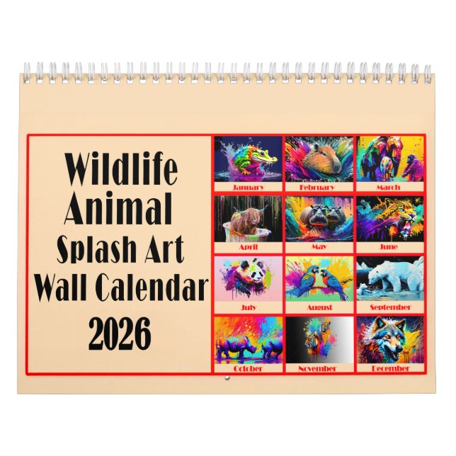 Calendário Wildlife Animal Lovers Colour Splash Art 2026 (Capa)