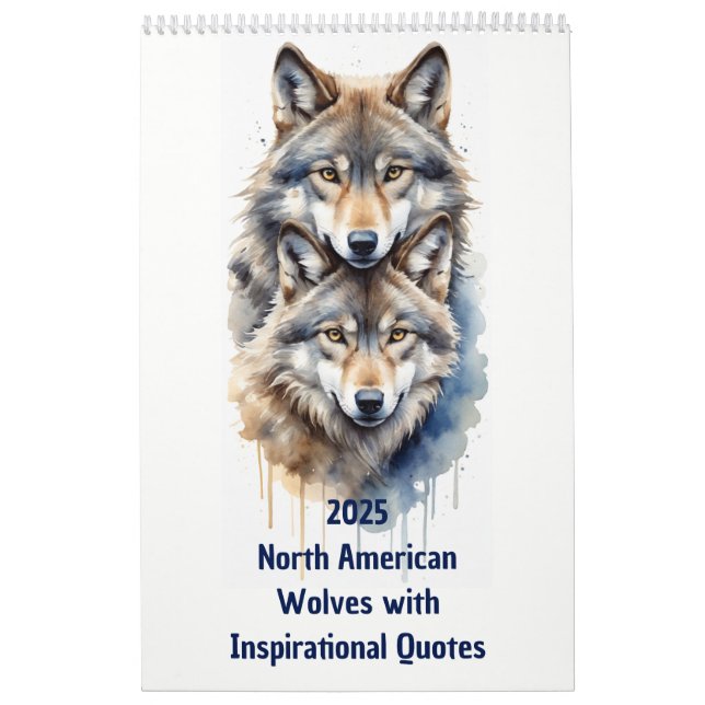 Calendário Wolf de Aquarela Animal Americana 2025 (Capa)