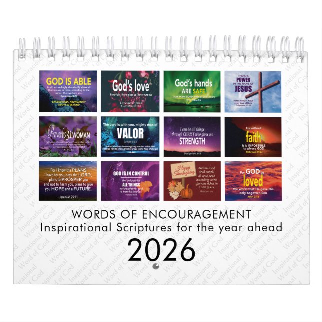 Calendário WORDS OF ENCOURAGEMENT Bible Verses Custom 2026 (Capa)