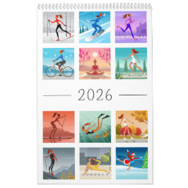Calendário Year 2026 Sport Fitness Young Woman Girl Colorful