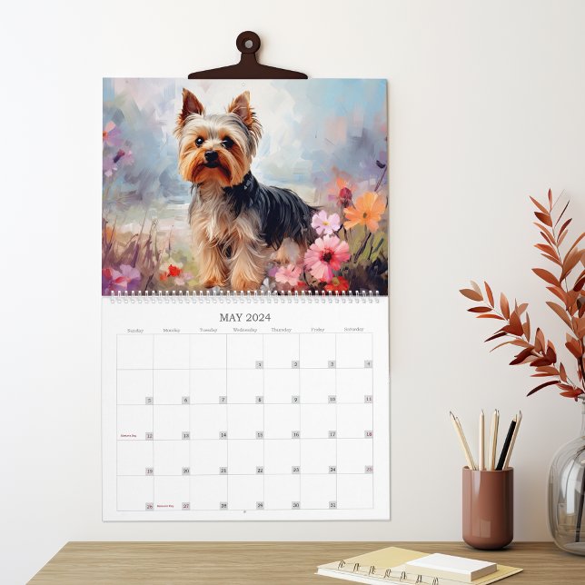 Calendário Yorkies e flores (Criador carregado)