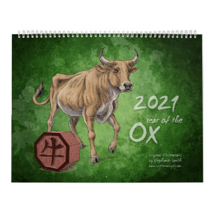 Calendário Zodíaco chinês 2021: Ano do Trabalho de arte de Ox
