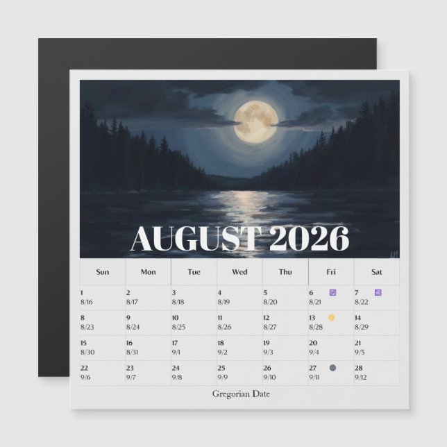 Calendário Zodíaco das Fases da Lua de 13 Meses de (Frente/Verso)