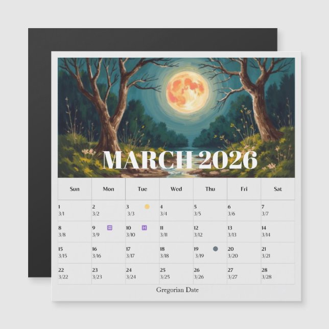 Calendário Zodíaco das Fases da Lua de 13 Meses Ma (Frente/Verso)