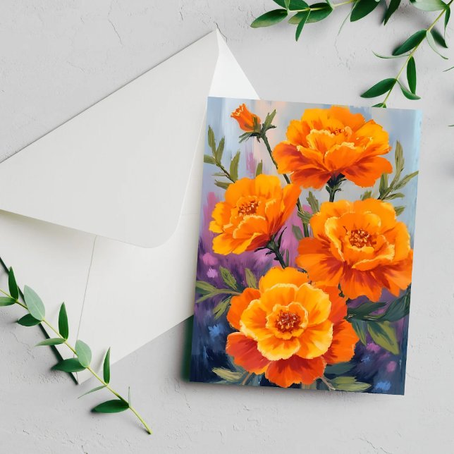 Calêndulas Laranjas | Cartão de Aquarela de Flor d (Criador carregado)