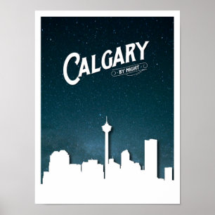 Calgary skyline por noite - Poster