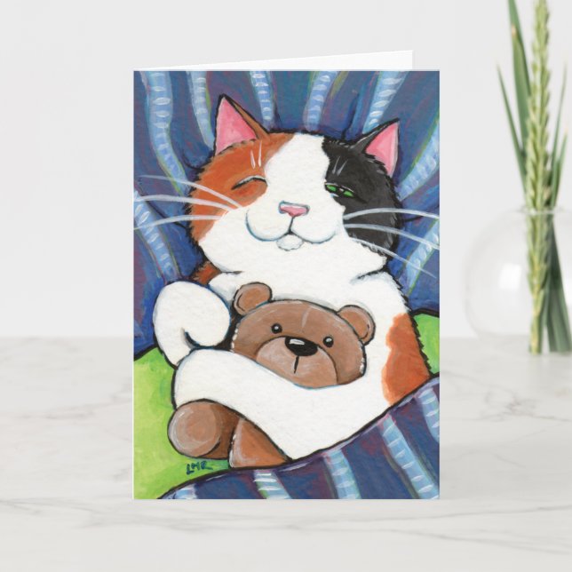 Calico Cat e Teddy Bear | Cartão de Saudação de Ar (Frente)