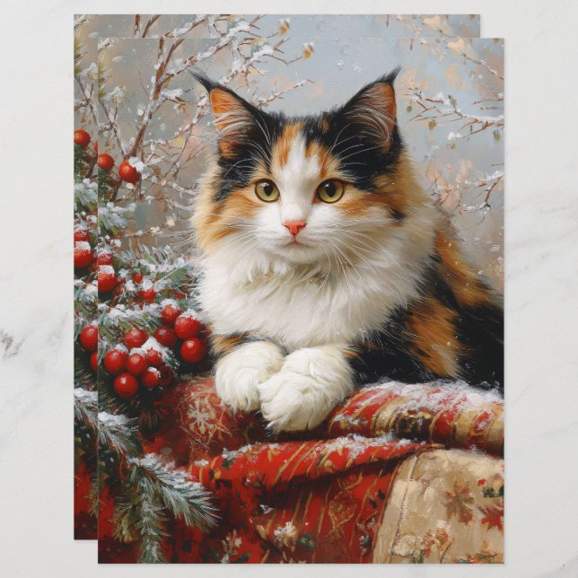 Calico Cat Winter Scrapbook Paper (Frente/Verso)