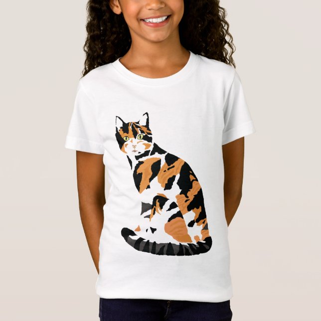 Calico gato sentado em T-Shirt (Frente)