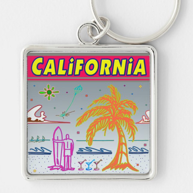 "CALIFORNIA" Surfer Beach Chaveiro (Frente)