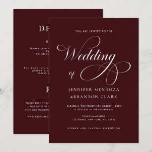 Caligrafia Burgundy Clássica Convite de Casamento