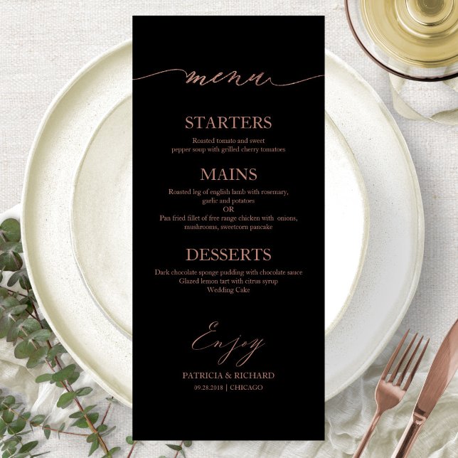Caligrafia Chic Cartão de Menu de Casamento 4x9 Pa (Criador carregado)