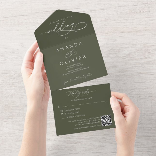 Caligrafia Chic Elegante de Casamento Moderno Verd (Aba destacável)