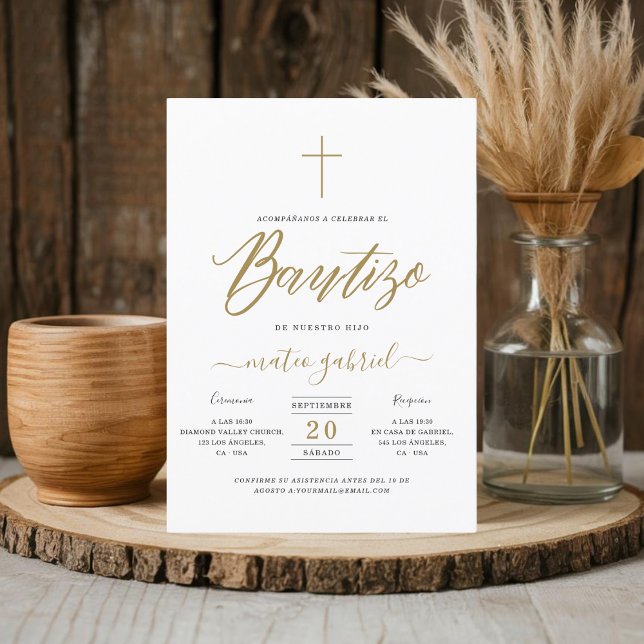 Caligrafia Convite De Bautizo Para Niño Dourado (Criador carregado)