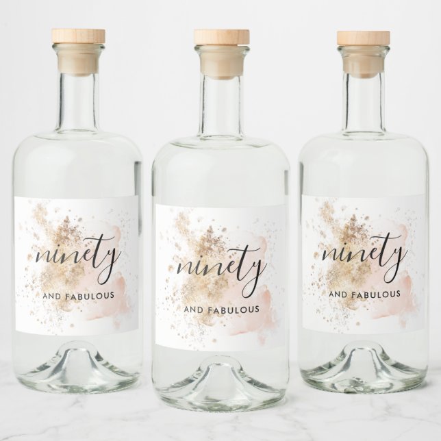 Caligrafia de aniversário de 90 moderno e rosa, ro (Garrafas)