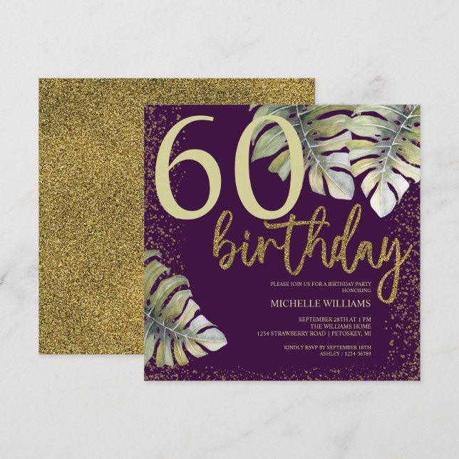 Caligrafia de Aniversário Elegante com Brilho Dour (Frente/Verso)