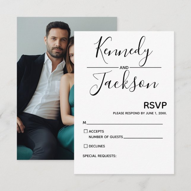 Caligrafia de Casamento de RSVP Moderno Preto e Br (Frente/Verso)