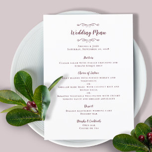 Caligrafia de Casamento Elegante Menu de Jantar Bo